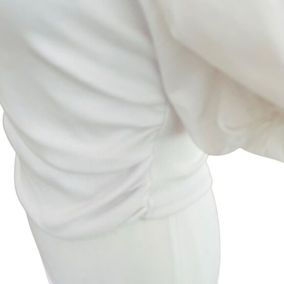ZARA white ribbed square neck ruched side top with balloon sleeves size M. - Picture 6 of 9